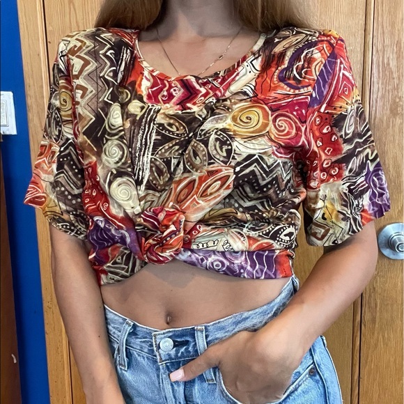 Vintage Tops - Vintage sag harbor colorful printed short sleeve top S